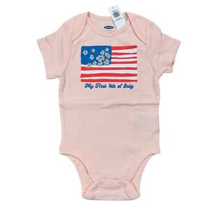 NWT Old Navy Pink Baby My 1st 4th of July Flag Graphic Bodysuit